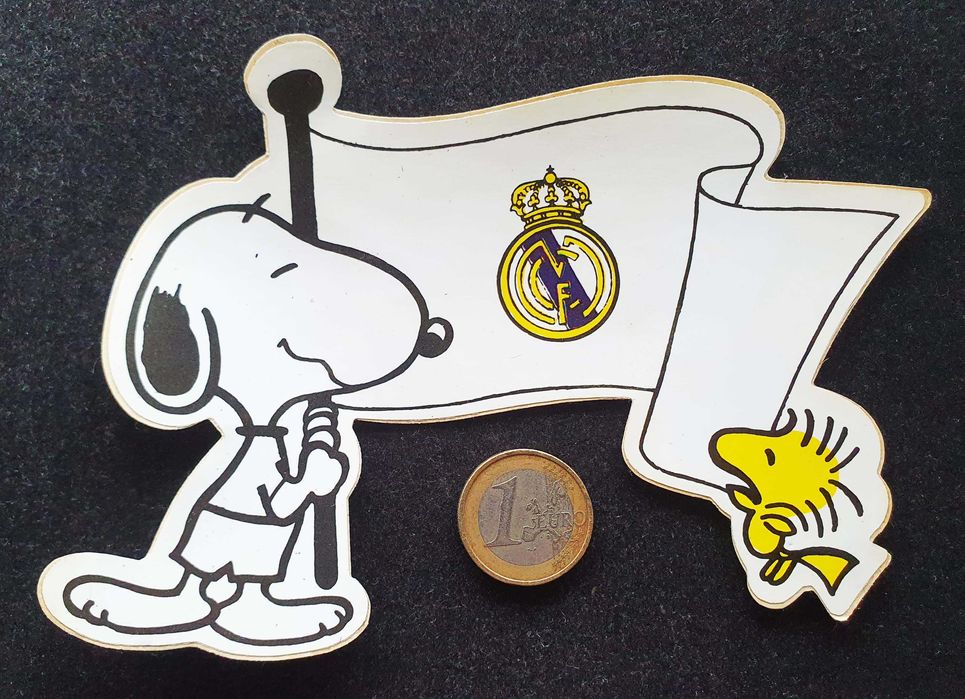 Antigo Autocolante ~ "SNOOPY / REAL MADRID CF" ~ Vintage Original Anos 80 ~ RARO