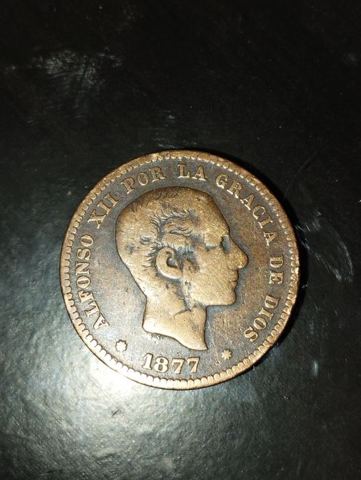 Moedas de 5 Cêntimos 1877 e 1879 de Espanha em Bronze