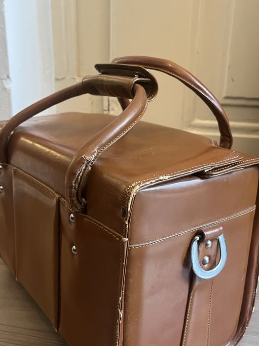 Mala de fotografia Vintage em pele, anos 70 Nikon