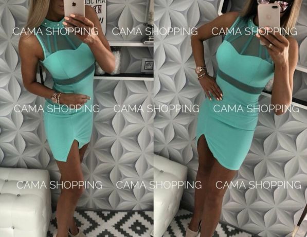 Miętowa ołówkowa sukienka S