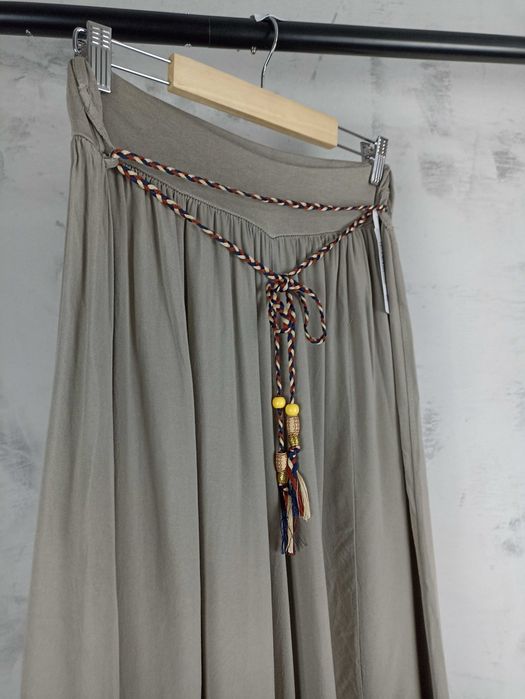 Nowe fango beżowe spodnie alladynki haremki szerokie nogawki wide leg 100% wiskoza viscose boho