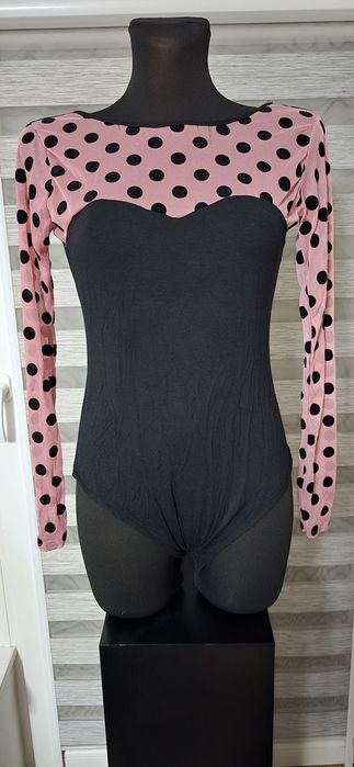 Śliczne Różowo-Czarne Body W Kropki Roz. S/M