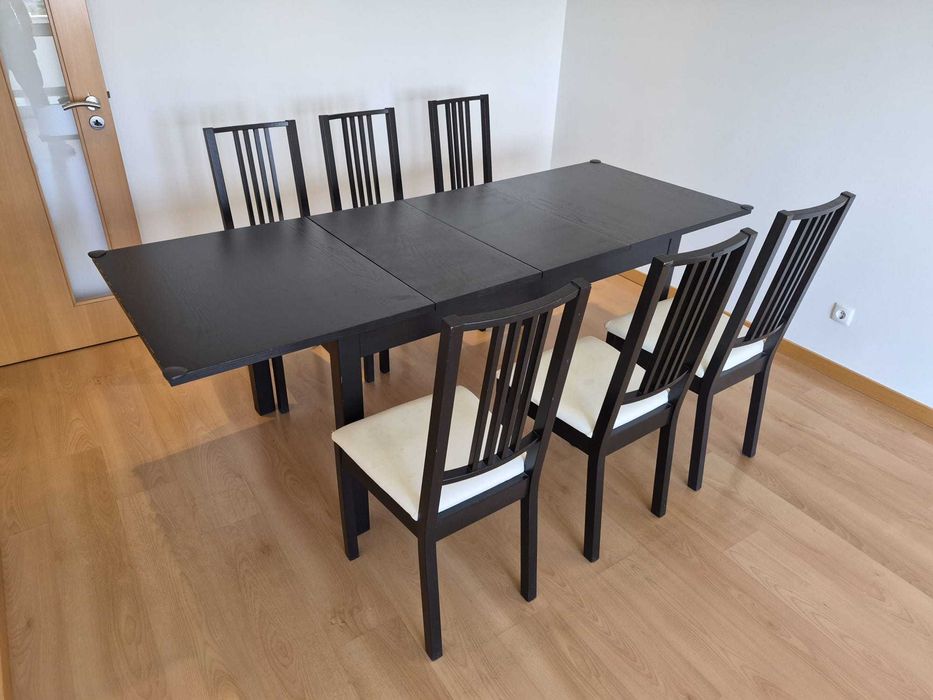Mesa Extensível IKEA BJURSTA (Preto-Castanho) + 6 Cadeiras BÖRJE