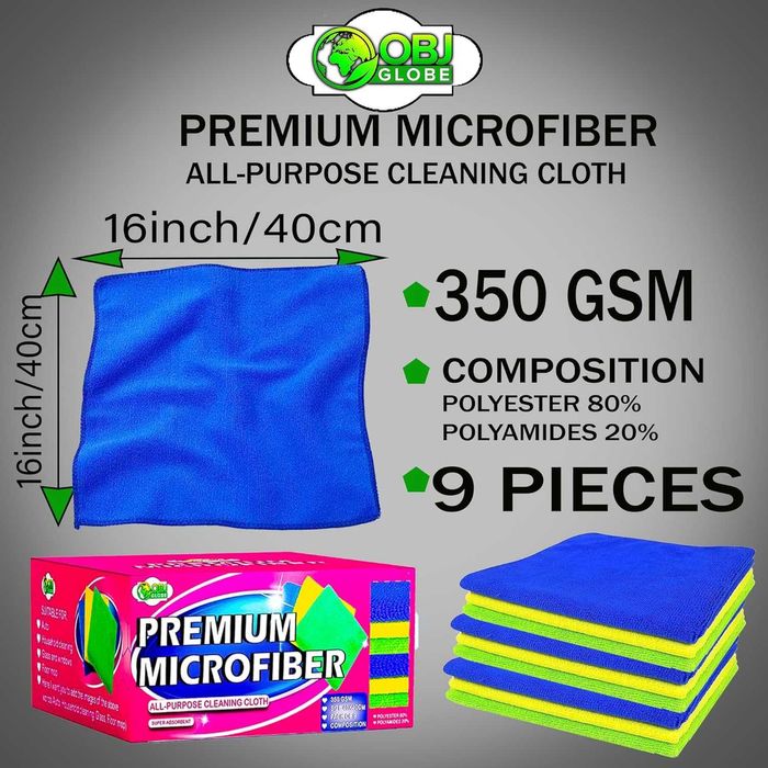 Ścierka mikrofibra bardzo chłonna, 350 g/m2, zestaw 9 szt. 40x40