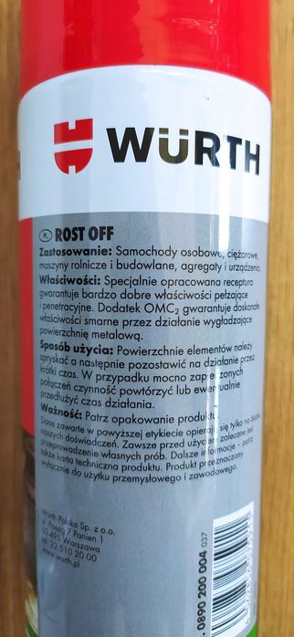 Odrdzewiacz Wurth, odrdzewia, molibden, smarowanie i ochrona