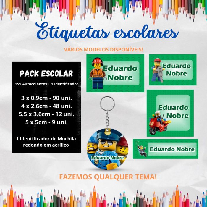 Pacote etiquetas escolares • 159 etiquetas + 1 identificador de mochila