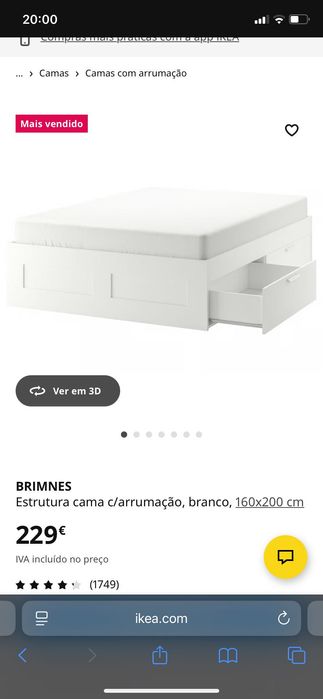 Estrutura de cama com 4 gavetas + Cabeceira de cama com arrumação
