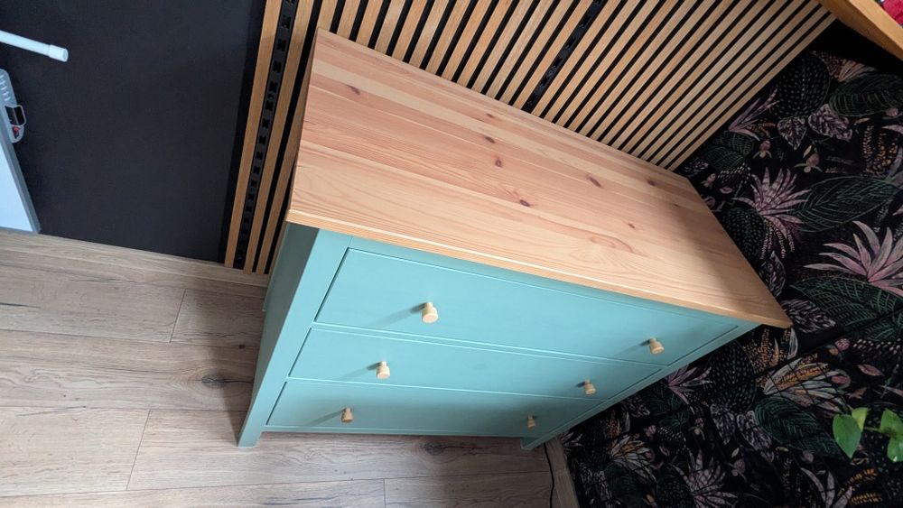 IKEA HEMNES Komoda, 3 szuflady, szarozielony/bejca jasnobrązowa, 108x96 cm