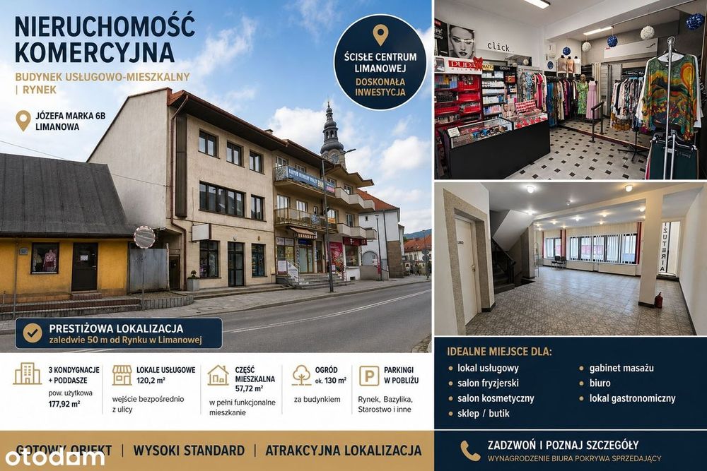 Nieruchomość komercyjna, Józefa Marka 6B, Limanowa