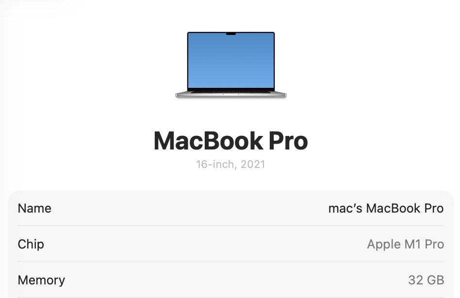 MacBook Pro 16’ 2021 32GB RAM 512GB Silver