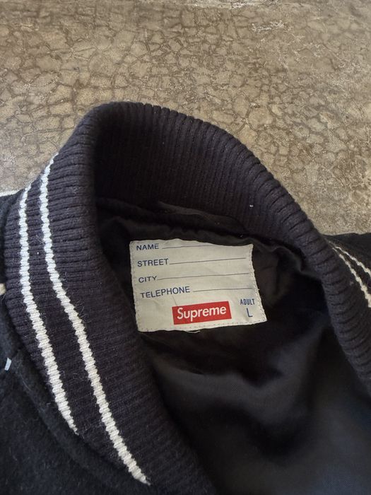 Supreme x Jamie Reid “It’s All Bollocks” Varsity Jacket — Black, SS21 — SKU SS21J65 BLACK.