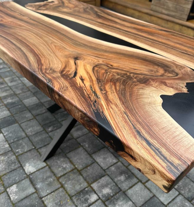 Nowoczesny stół do jadalni, salonu loftu orzech włoski żywica #137