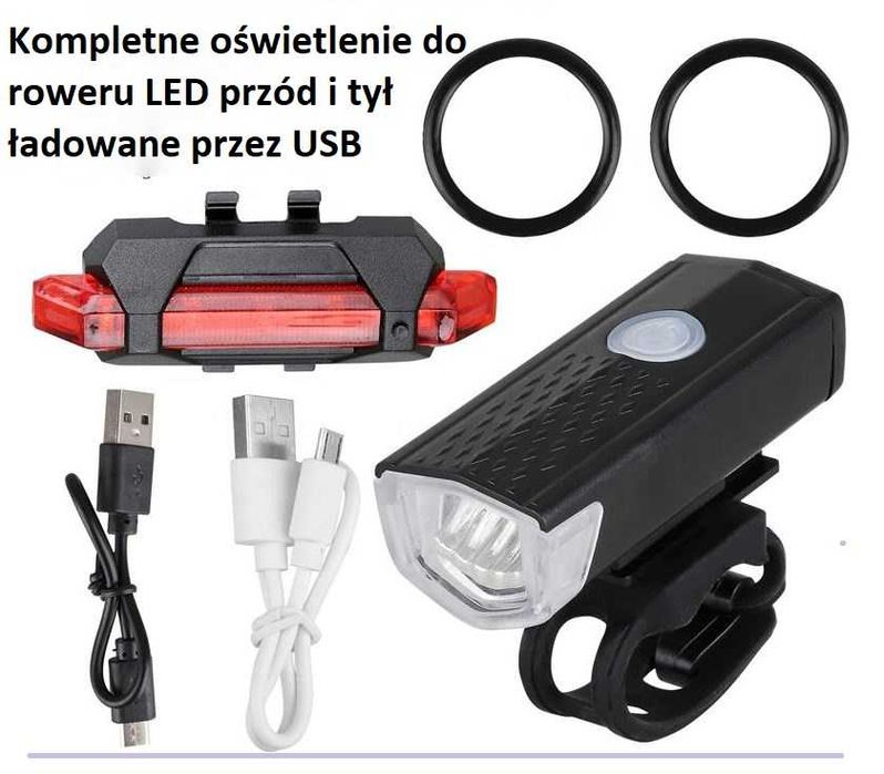 Światło rowerowe LED zestaw przód tył oświetlenie lampka rowerowa
