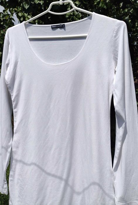 Длинный качественный базовый белый джемпер водолазка с коттоном L