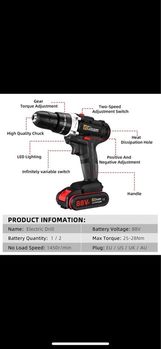 Furadora/Aparafusadora e Martelo a bateria de 88V