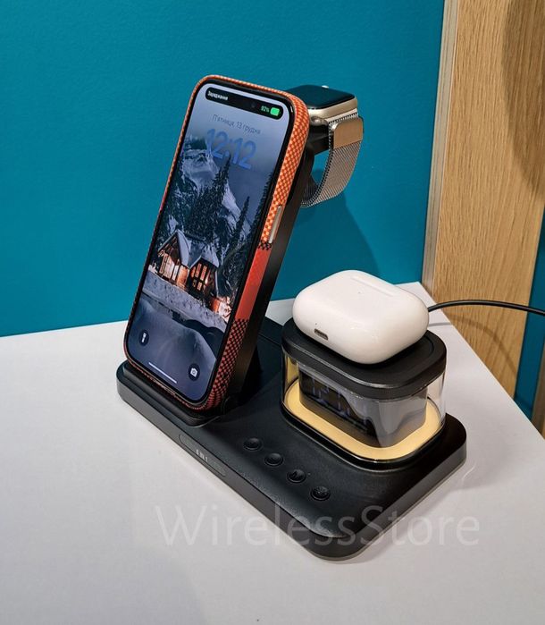 Бездротова зарядка Apple Watch iPhone Airpods Док станція Samsung 30w