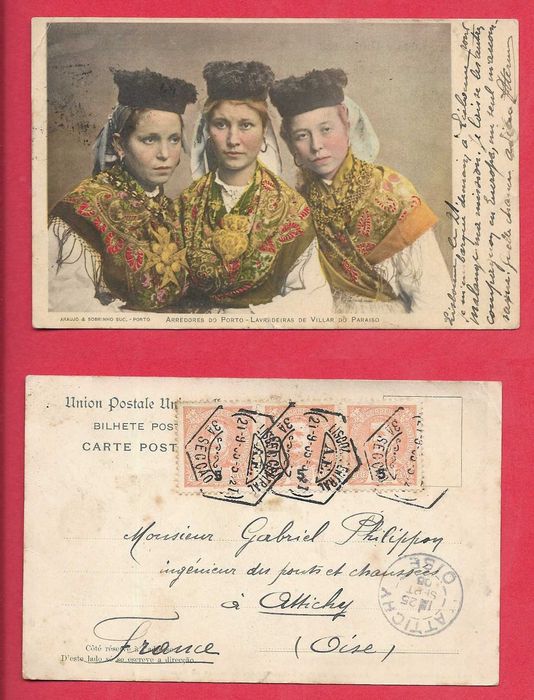 Postal ilustrado antigo -  PORTO - Lavradeiras - selos monarquia