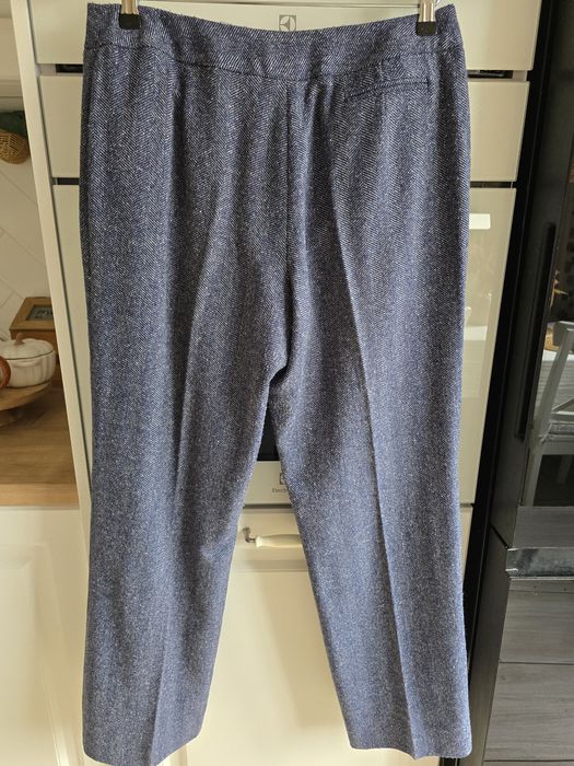 Spodnie wełniane z jedwabiem 40 Laura Ashley w jodełkę