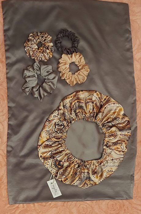 Jedwabny zestaw włosy długie, czepek, scrunchies i poszewka 45÷75 cm