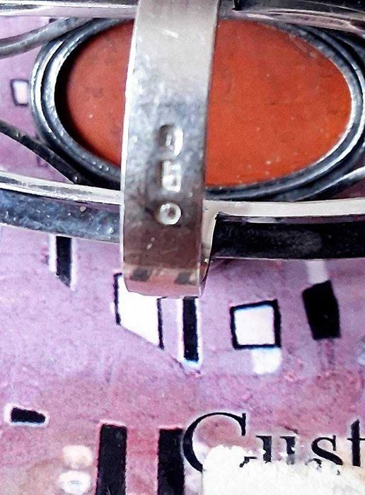 Pierścionek srebrny autorski z kamieniem (jaspis).