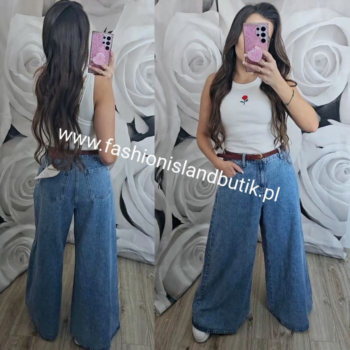 Szerokie spodnie szwedy jeansowe