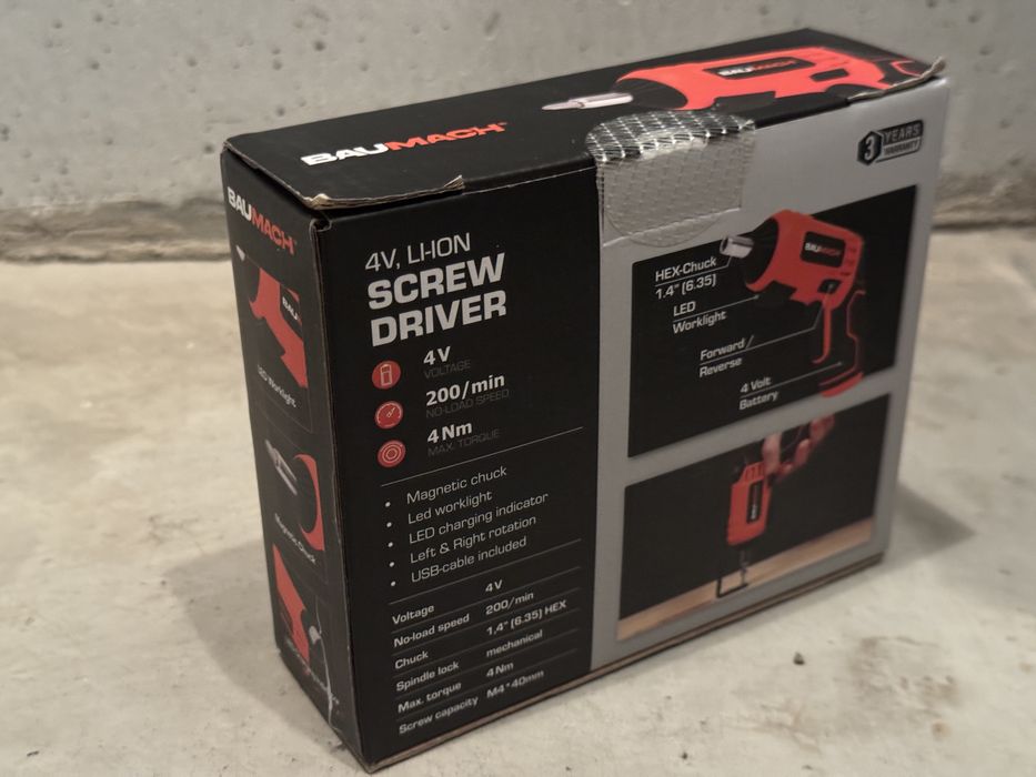 Wkrętarka akumulatorowa Baumach 4v Li-ion Srewdriver (+ bity) 3lata gw
