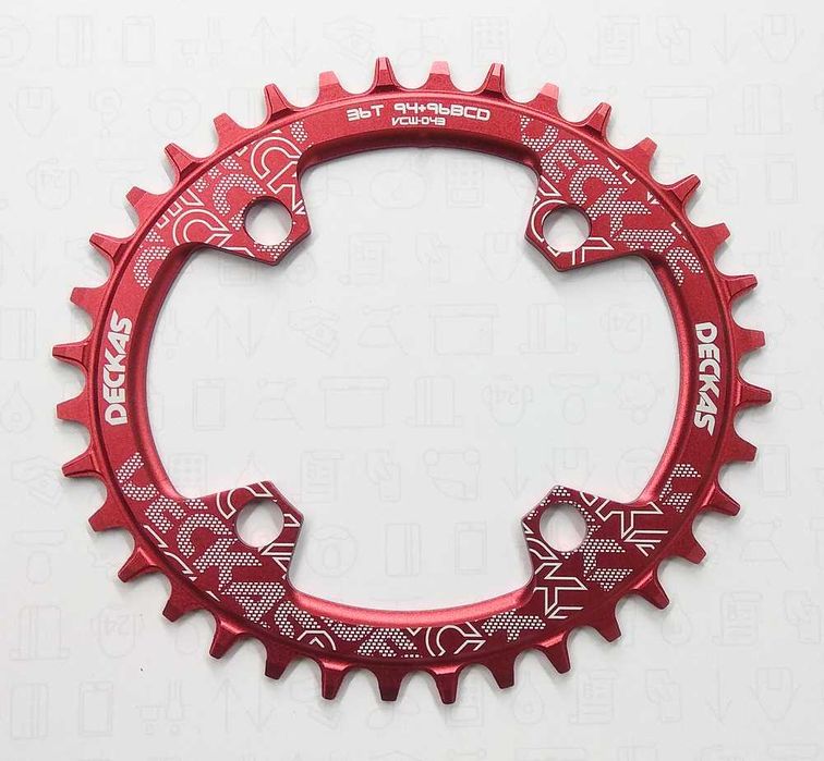 DECKAS 94+96BCD zębatka narrow wide 32T 34T 36T 38T czerwona owalna