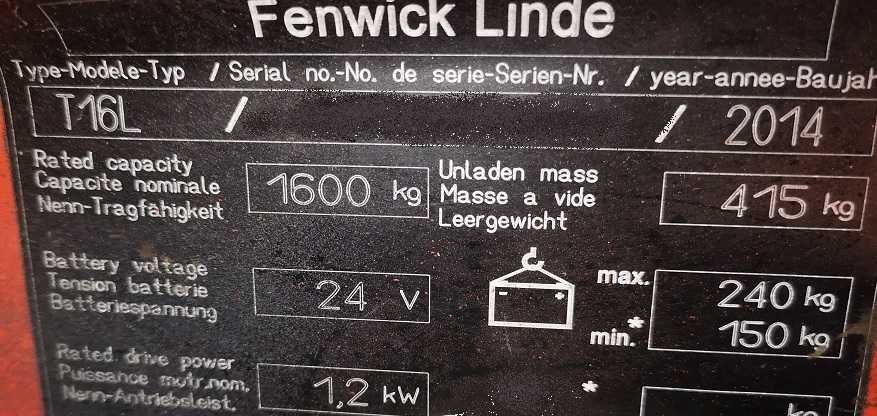 Wózek elektryczny paleciak LINDE T 16 L unoszący