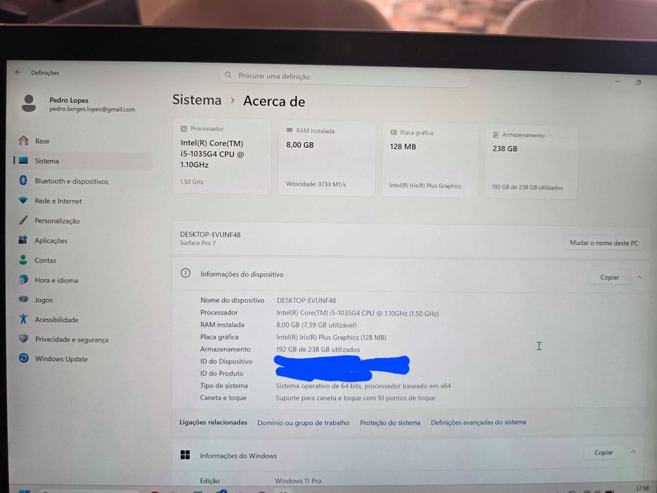 Microsoft Surface Pro 7 I5 8GB RAM c/teclado