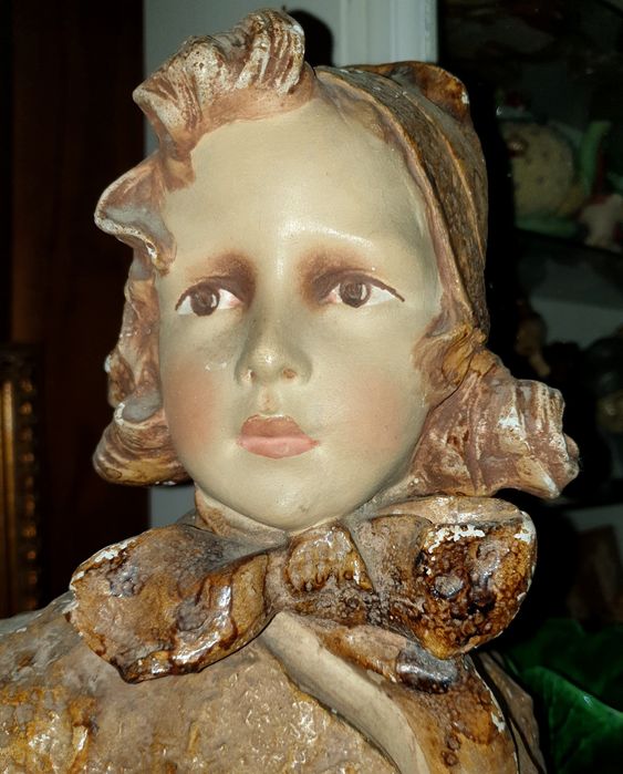 Exquisite antique bust of a French girl in faience