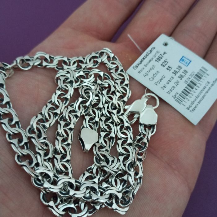 Серебряная цепочка бисмарк 7мм мужская цепь