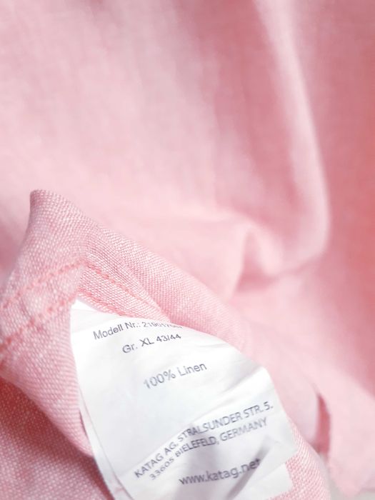 Różowa koszula męska Basefield XL 100% len lniana kołnierzyk 43 44