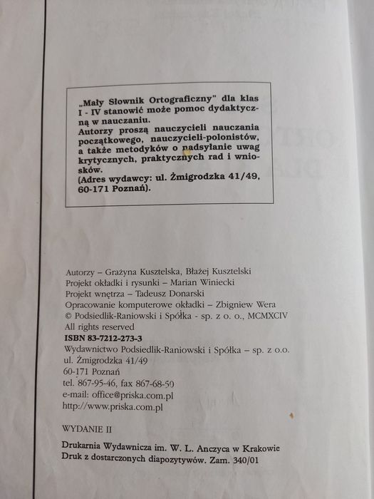 Słownik ortograficzny dla klas I-IV
