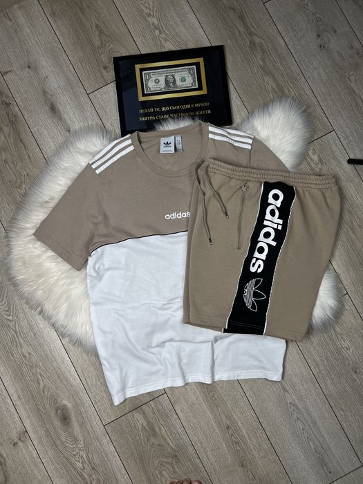 Оригинальный Мужской комплект Adidas Originals Beige Set | Футболка + шорты | Летний спортивный костюм Casual L