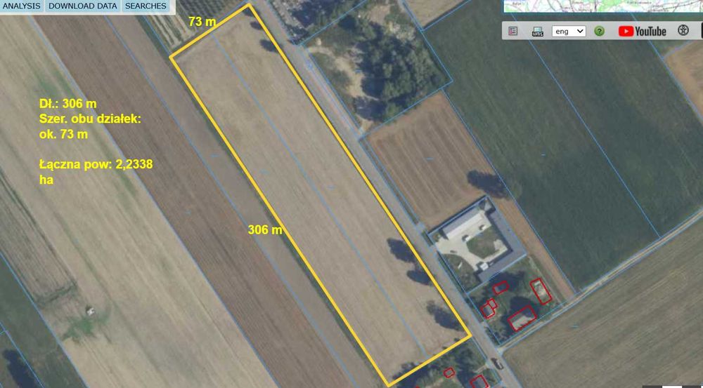 Działki Radzików Wielki blisko Autostrady A2 - 306mx73m - 2,338 ha