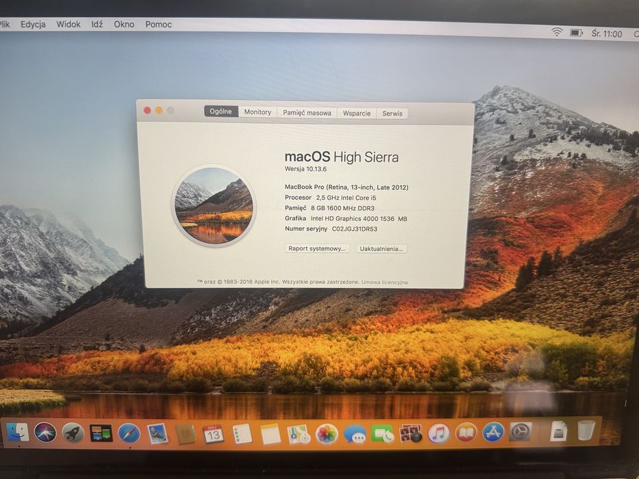 MacBook Pro 13 A1502 i5 2.5Ghz 8GB 199cykli