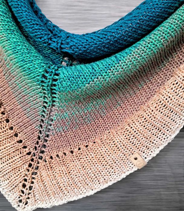 Przepiękna Miękka Ciepła Olbrzymia Zielono/Kremowa CHUSTA OMBRE