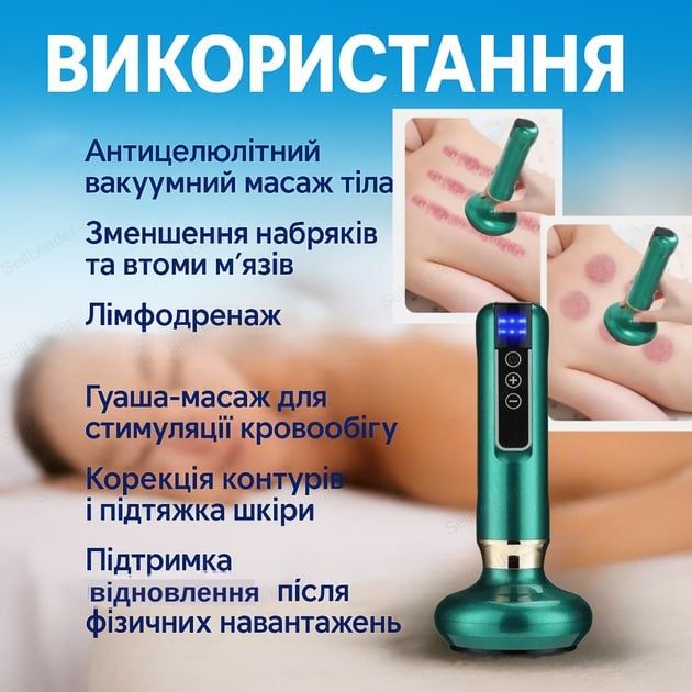 Вакуумний антицелюлітний масажер з дісплеєм, 6 режимами і олією