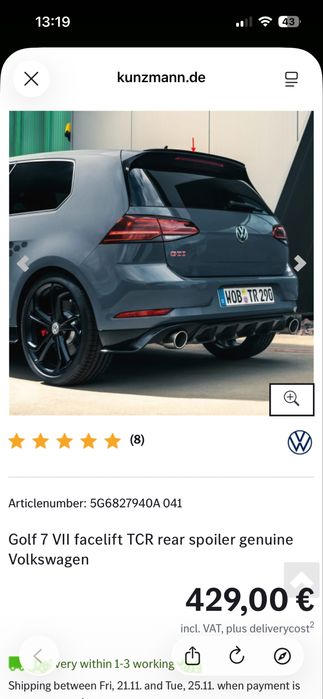 Spoiler Original Golf 7.5 GTI TCR