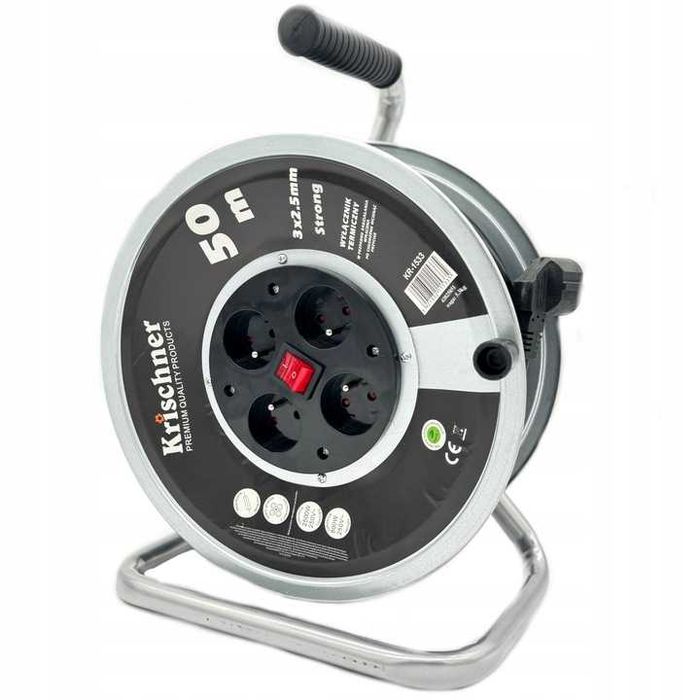 Przedłużacz Bębnowy METALOWY 50m metrów,Budowlany, GRUBY kabel 3x2,5mm