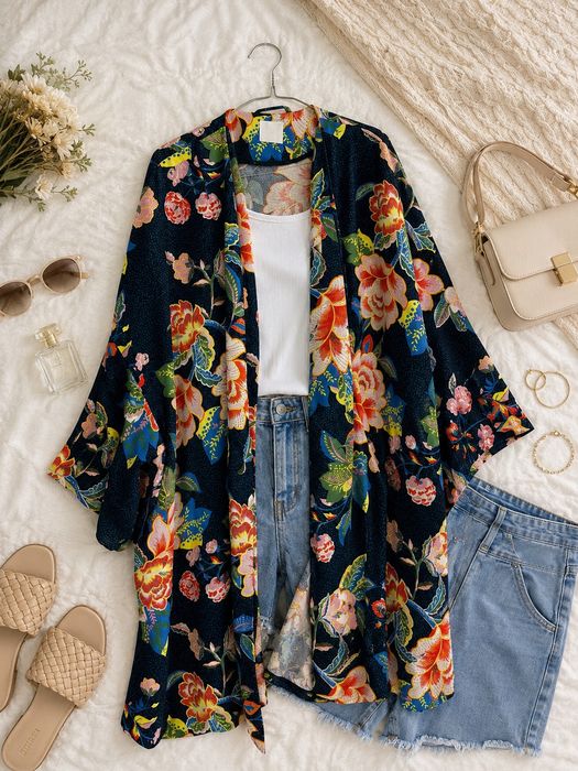 Narzutka Kimono Kwiaty Boho XL
