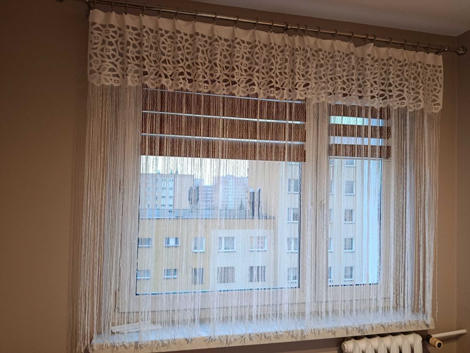 Firanka makarony kremowa i brazowa