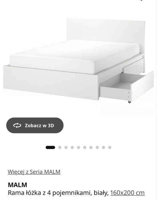 Łóżko Ikea Malm z materacem i stelażem 3 szuflady