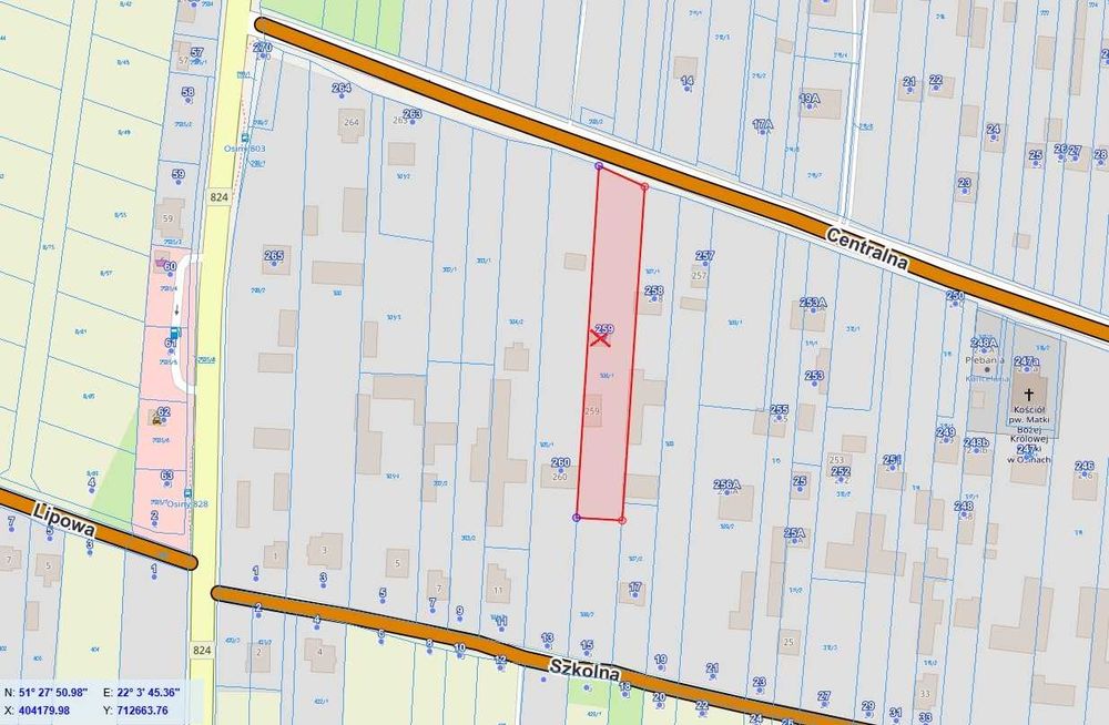 Działka budowlana (20m x 146m) pow. 30a, Osiny gm. Żyrzyn ul.Centralna - Widok 5