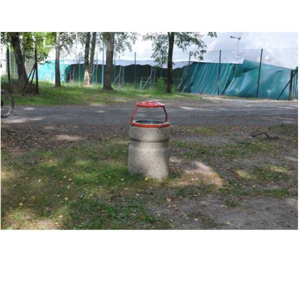Kosz na śmieci okrągły miejski betonowy z daszkiem 26 l z pasem