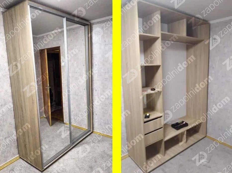 Шкаф купе с зеркалом и ящиками двухдверный в спальню прихожую коридор