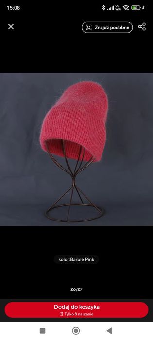 Hit Czapka Angora beanie pink róż
