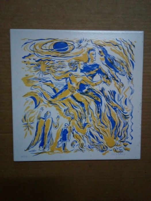 Azulejo Grande Pintura de L. Robalo 1990 numerado (Serigrafia em azule