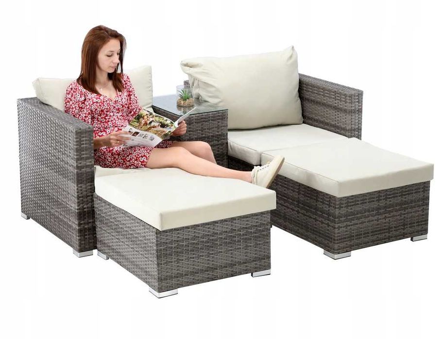 Meble ogrodowe duży zestaw sofa stolik fotele leżak NOWE