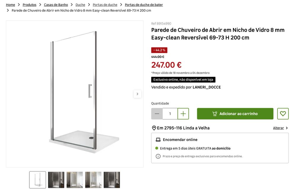 Porta de Duche Nova 69/73x200 com perfis cromados